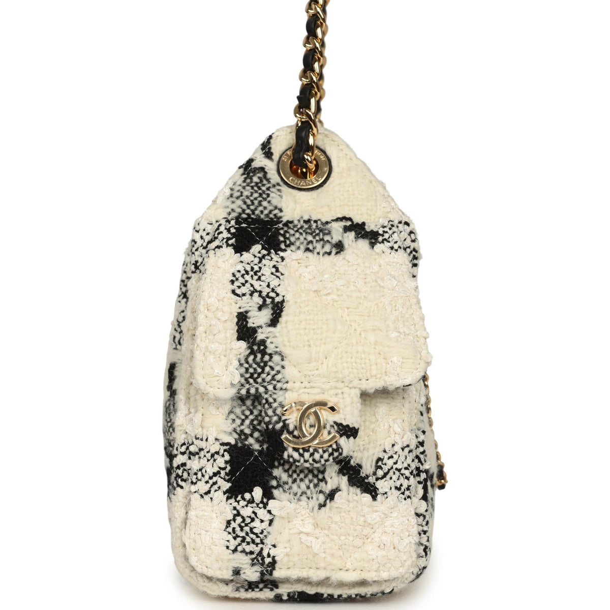 Chanel Mini 25 Hobo Bag White, Black Tweed Gold Hardware