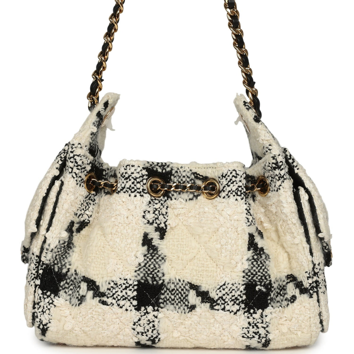 Chanel Mini 25 Hobo Bag White, Black Tweed Gold Hardware