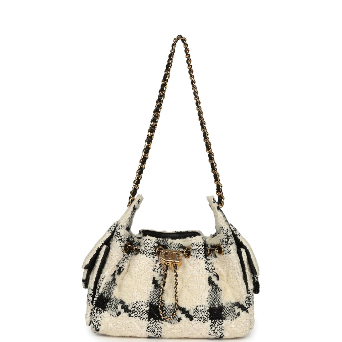 Chanel Mini 25 Hobo Bag White, Black Tweed Gold Hardware