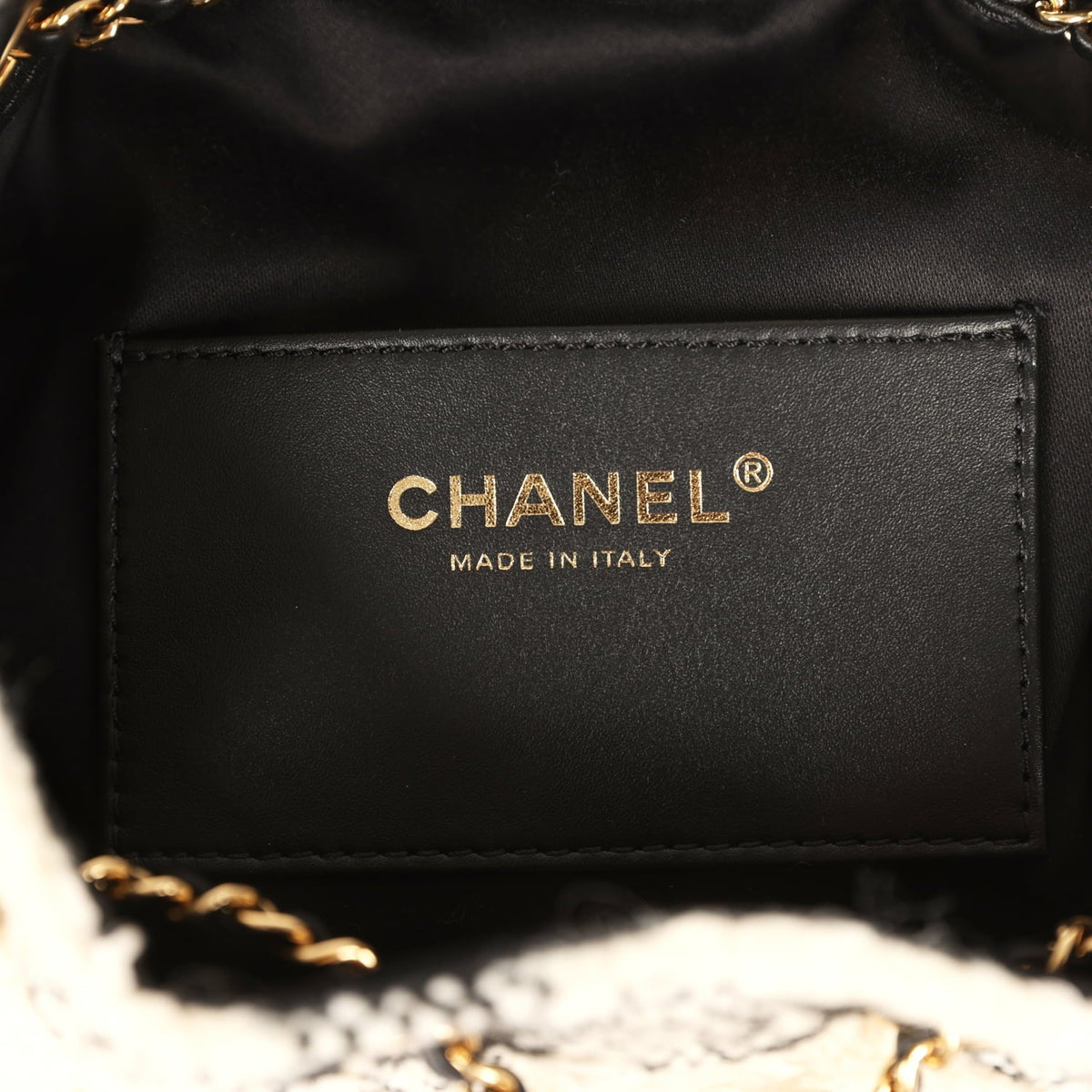 Chanel Mini 25 Hobo Bag White, Black Tweed Gold Hardware