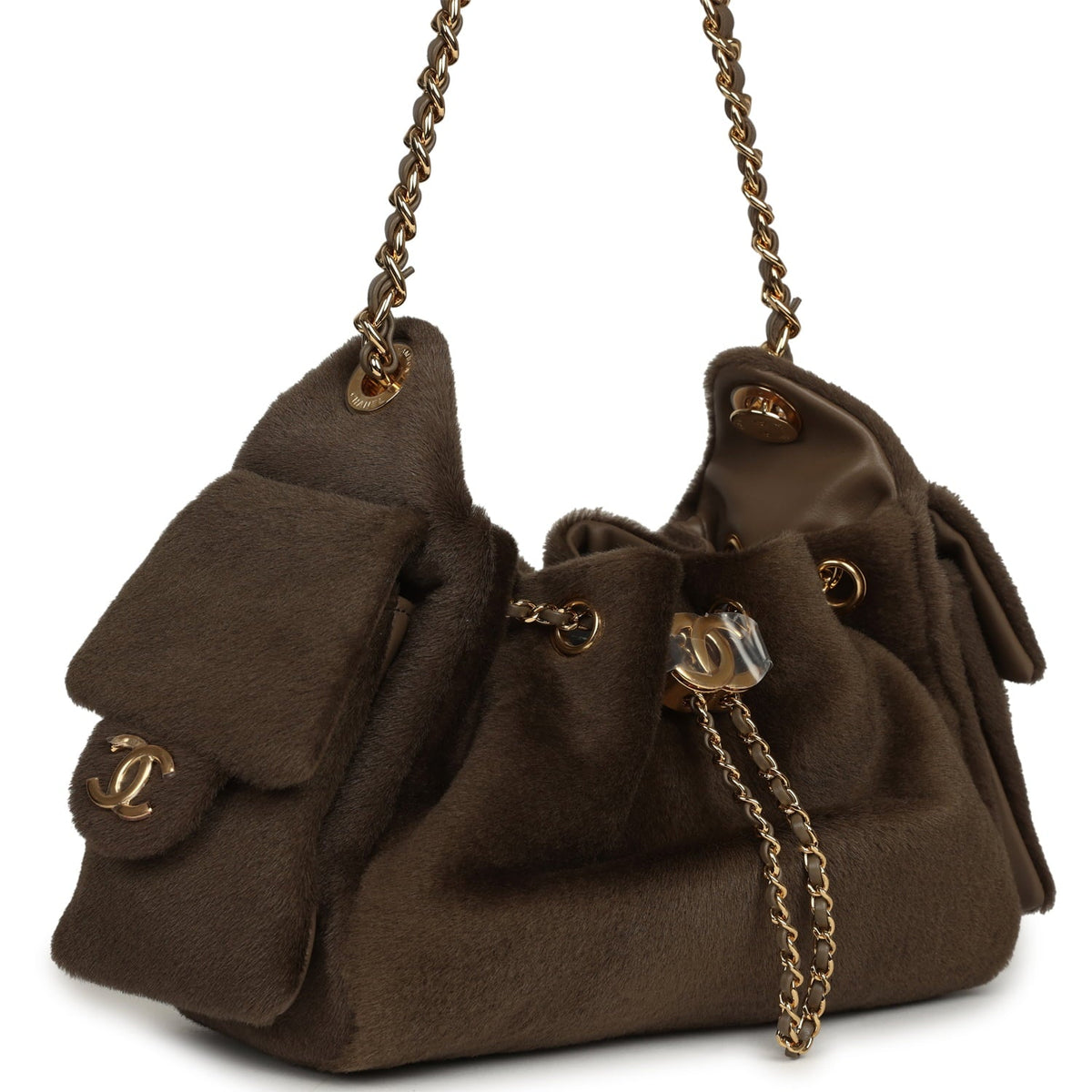 Chanel Mini 25 Hobo Bag Dark Khaki Pony Hair Gold Hardware