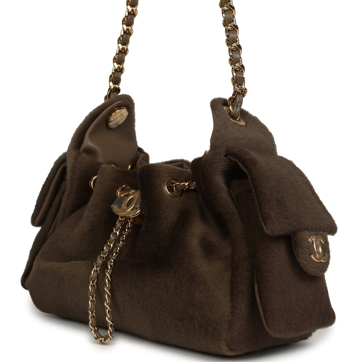 Chanel Mini 25 Hobo Bag Dark Khaki Pony Hair Gold Hardware