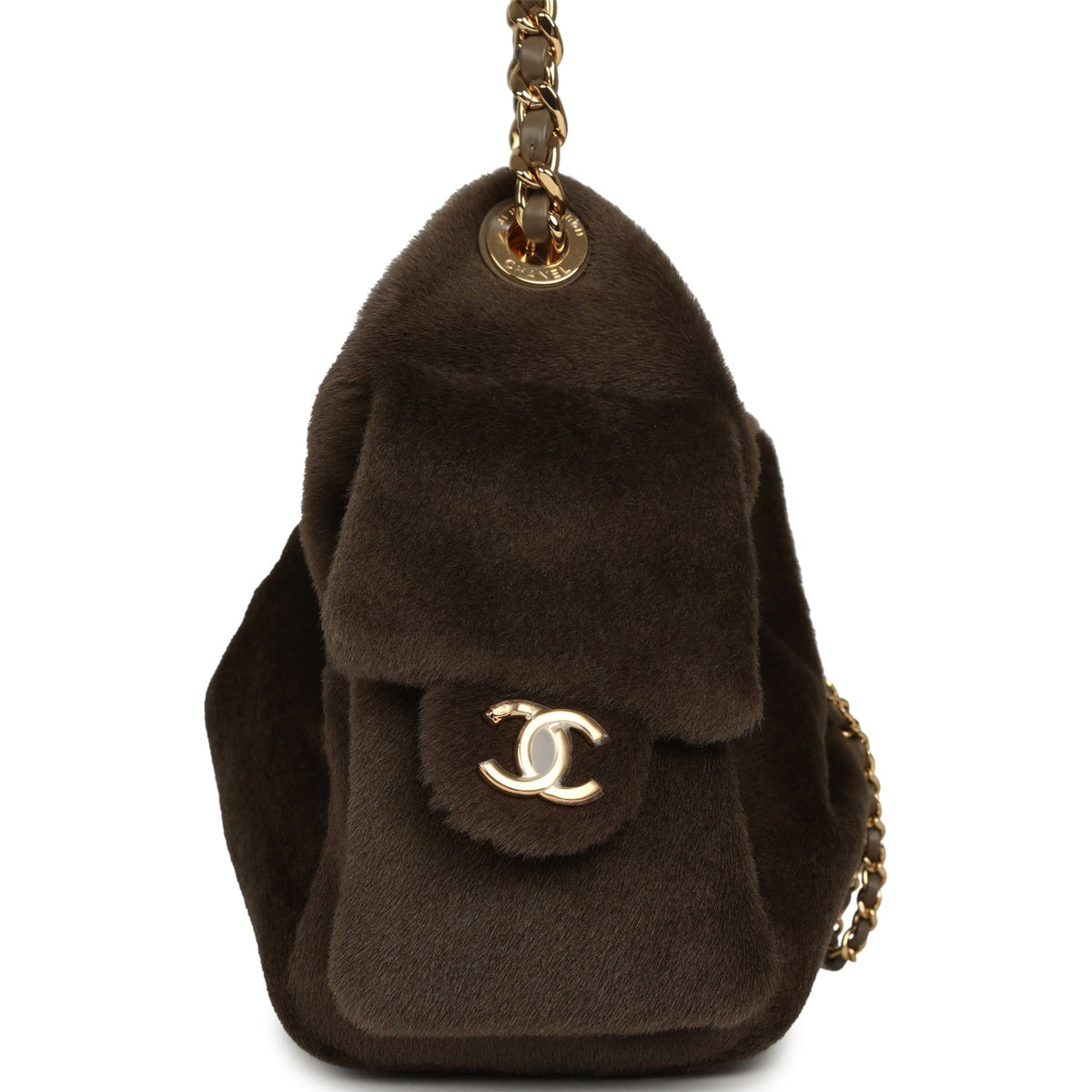 Chanel Mini 25 Hobo Bag Dark Khaki Pony Hair Gold Hardware