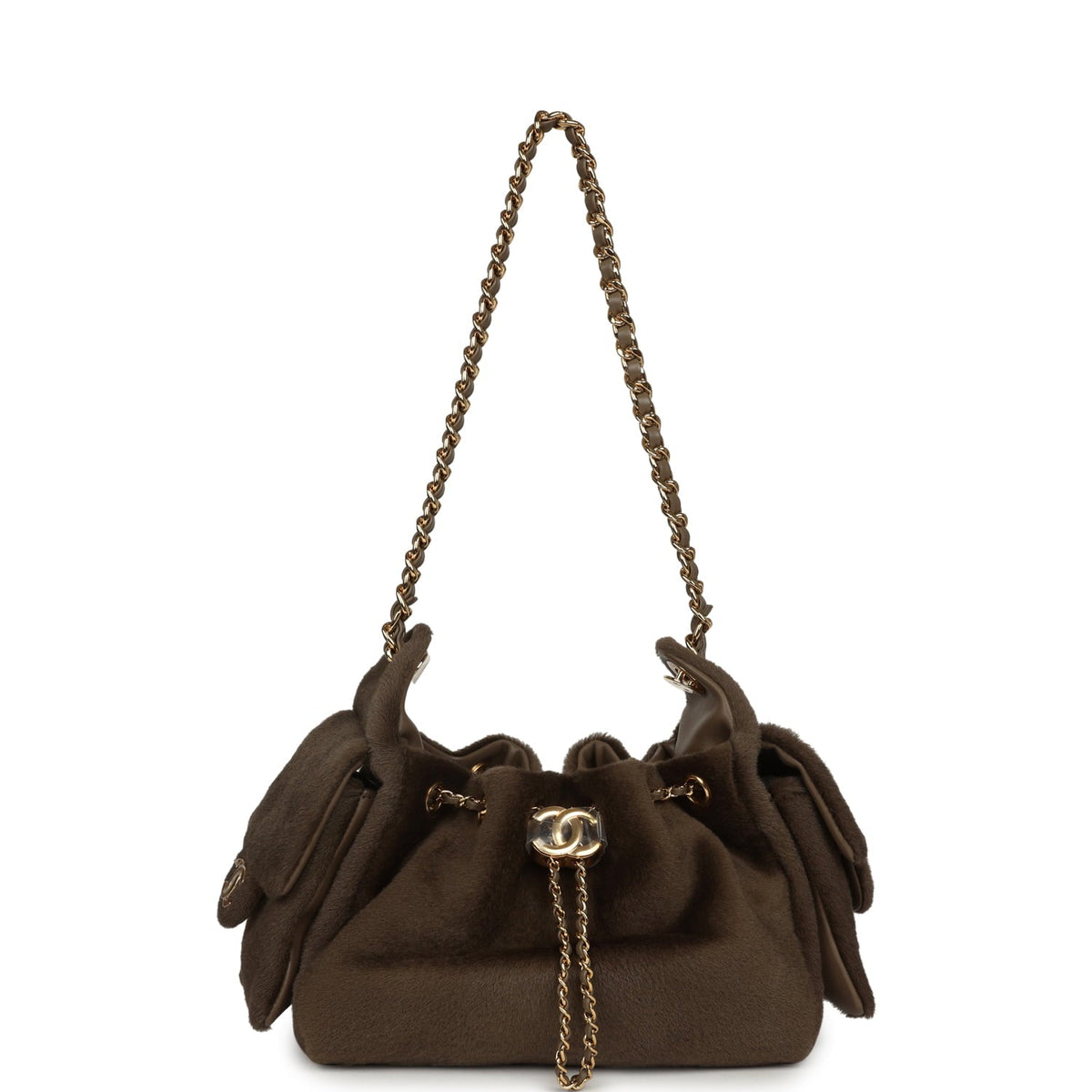 Chanel Mini 25 Hobo Bag Dark Khaki Pony Hair Gold Hardware