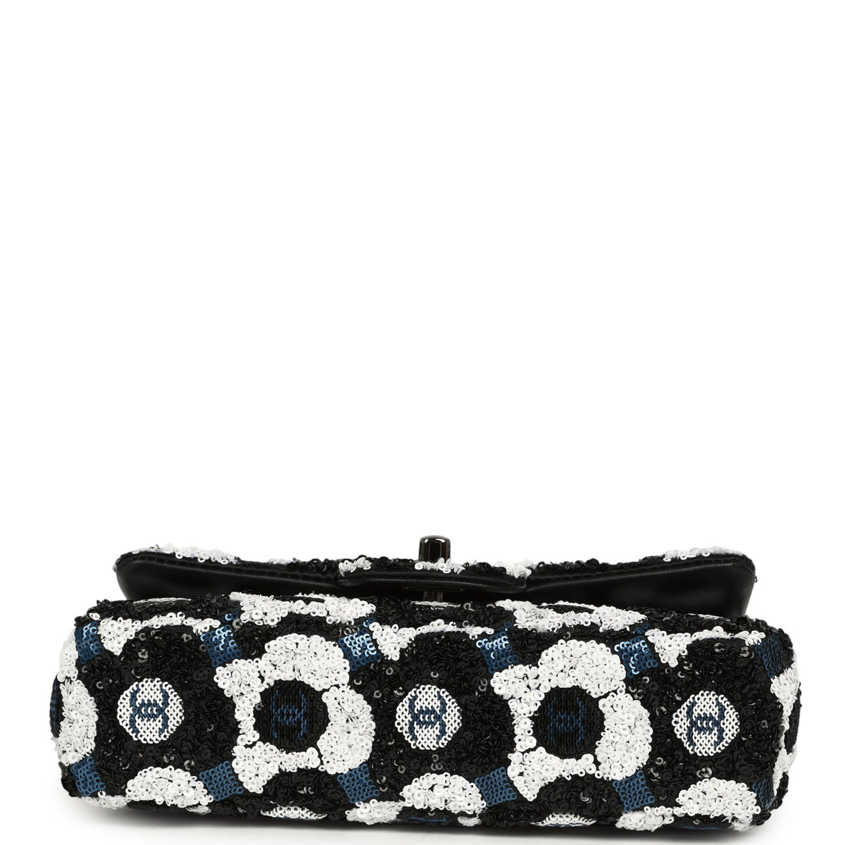 Pre-owned Chanel Mini Rectangular Flower Flap Bag Black, Navy, White Sequin Ruthenium Hardware