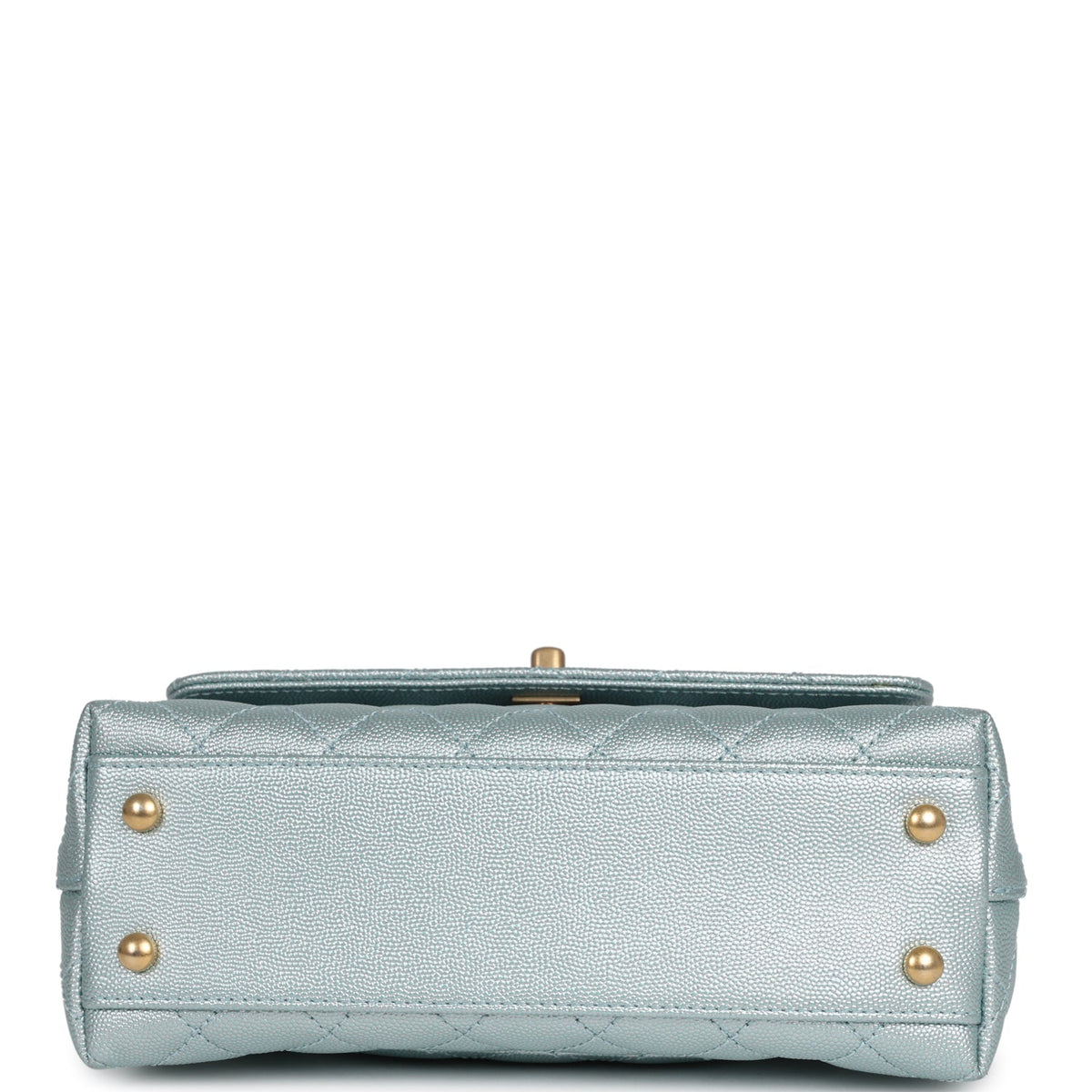 Chanel Small Coco Handle Flap Bag Light Blue Iridescent Caviar Antique Gold Hardware