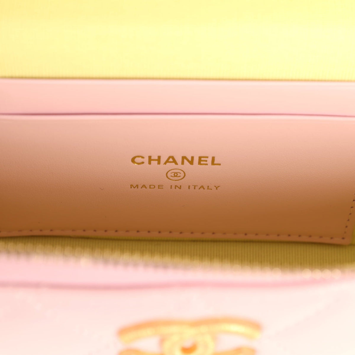 Chanel Top Handle Long Vanity Case with Chain Light Pink Shiny Caviar Brushed Gold Hardware