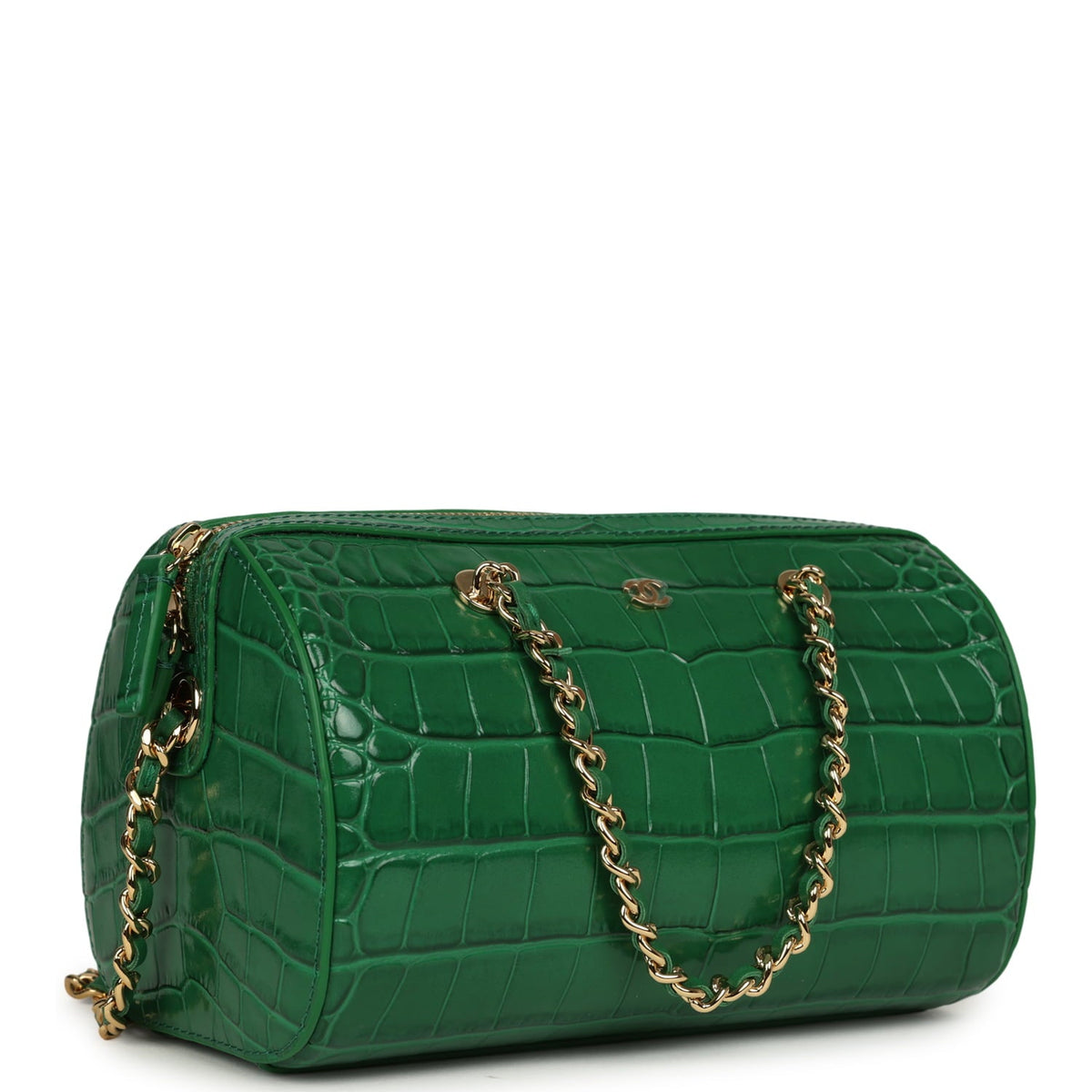 Chanel Mini Timeless Classic Barrel Bag with Chain Green Croc Embossed Calfskin Gold Hardware