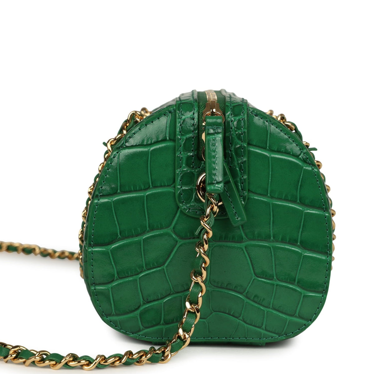 Chanel Mini Timeless Classic Barrel Bag with Chain Green Croc Embossed Calfskin Gold Hardware