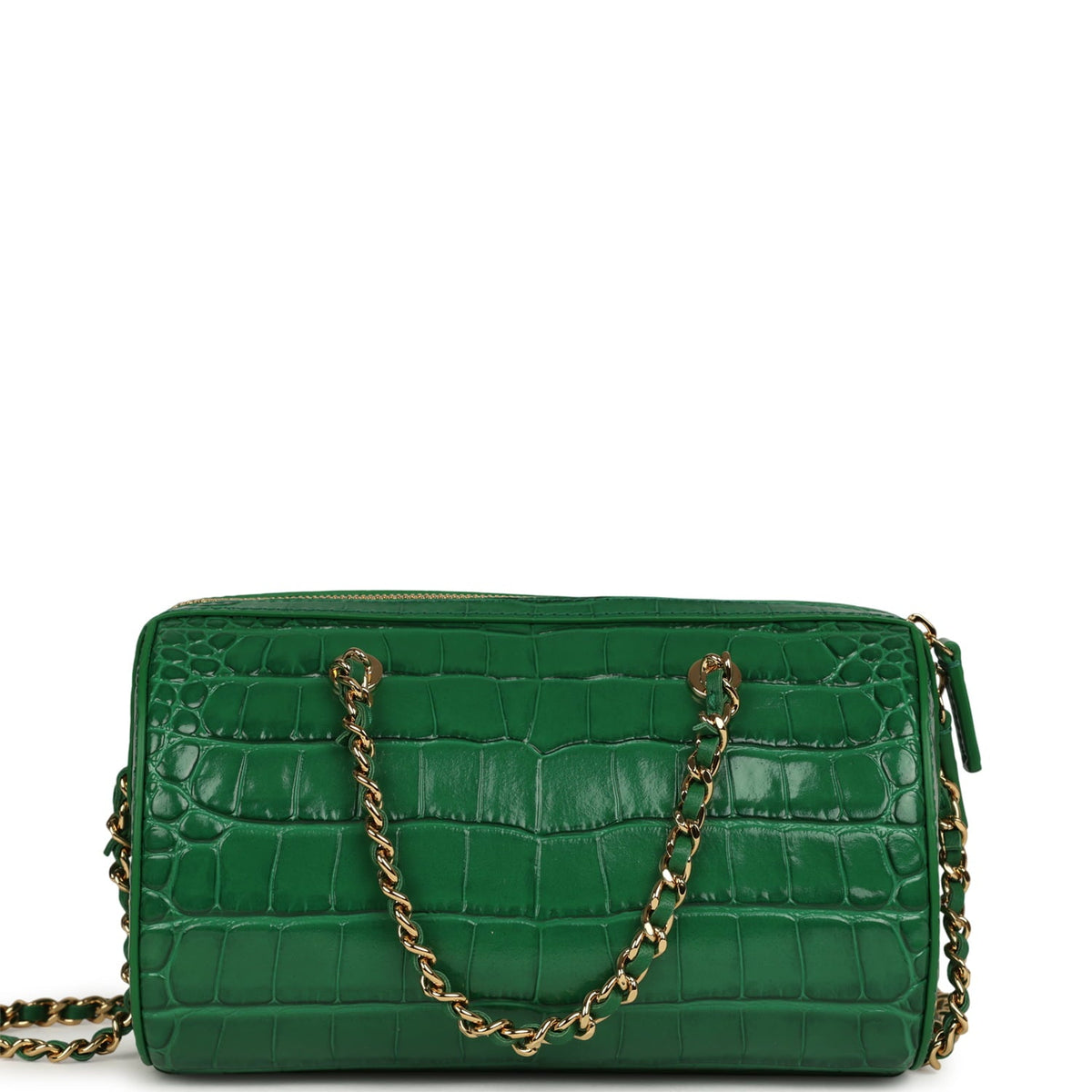 Chanel Mini Timeless Classic Barrel Bag with Chain Green Croc Embossed Calfskin Gold Hardware
