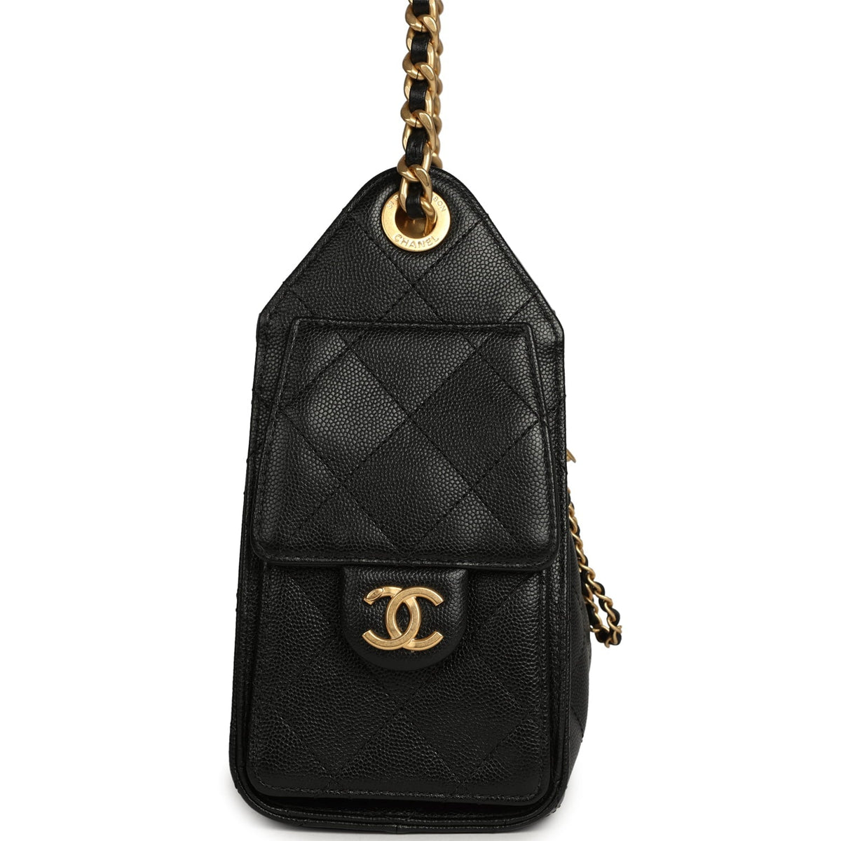 Pre-owned Chanel Mini 25 Hobo Bag Black Caviar Antique Gold Hardware
