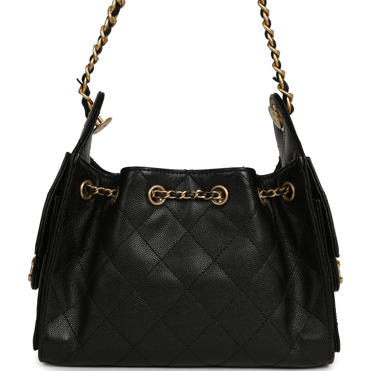 Pre-owned Chanel Mini 25 Hobo Bag Black Caviar Antique Gold Hardware