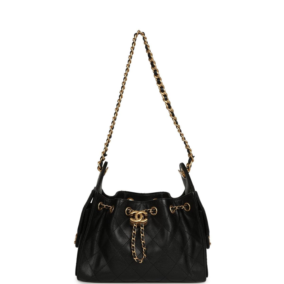 Pre-owned Chanel Mini 25 Hobo Bag Black Caviar Antique Gold Hardware