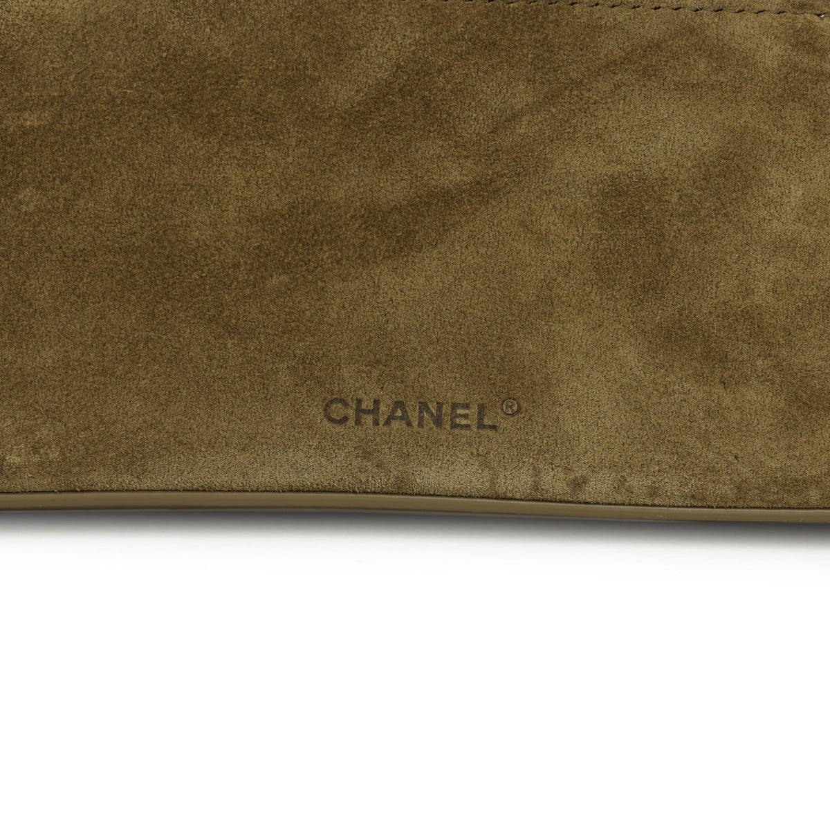 Chanel Top Handle Long Vanity Case with Chain Dark Khaki Suede Gold Hardware