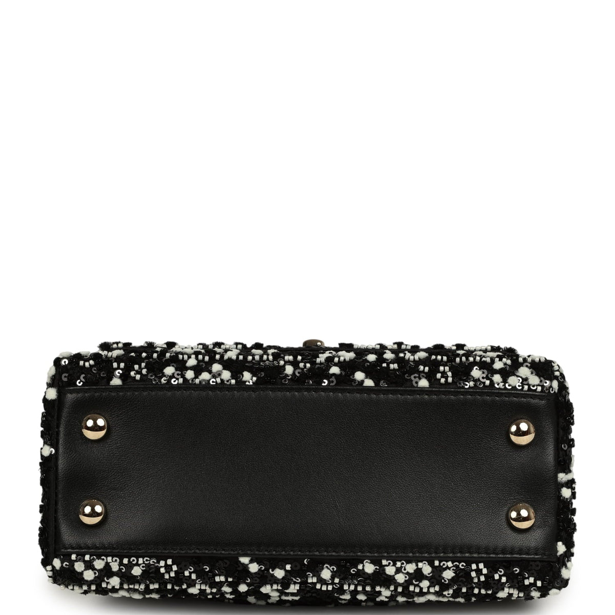 Chanel Mini Coco Handle Flap Bag Black, White Sequin, Beaded Light Gold Hardware