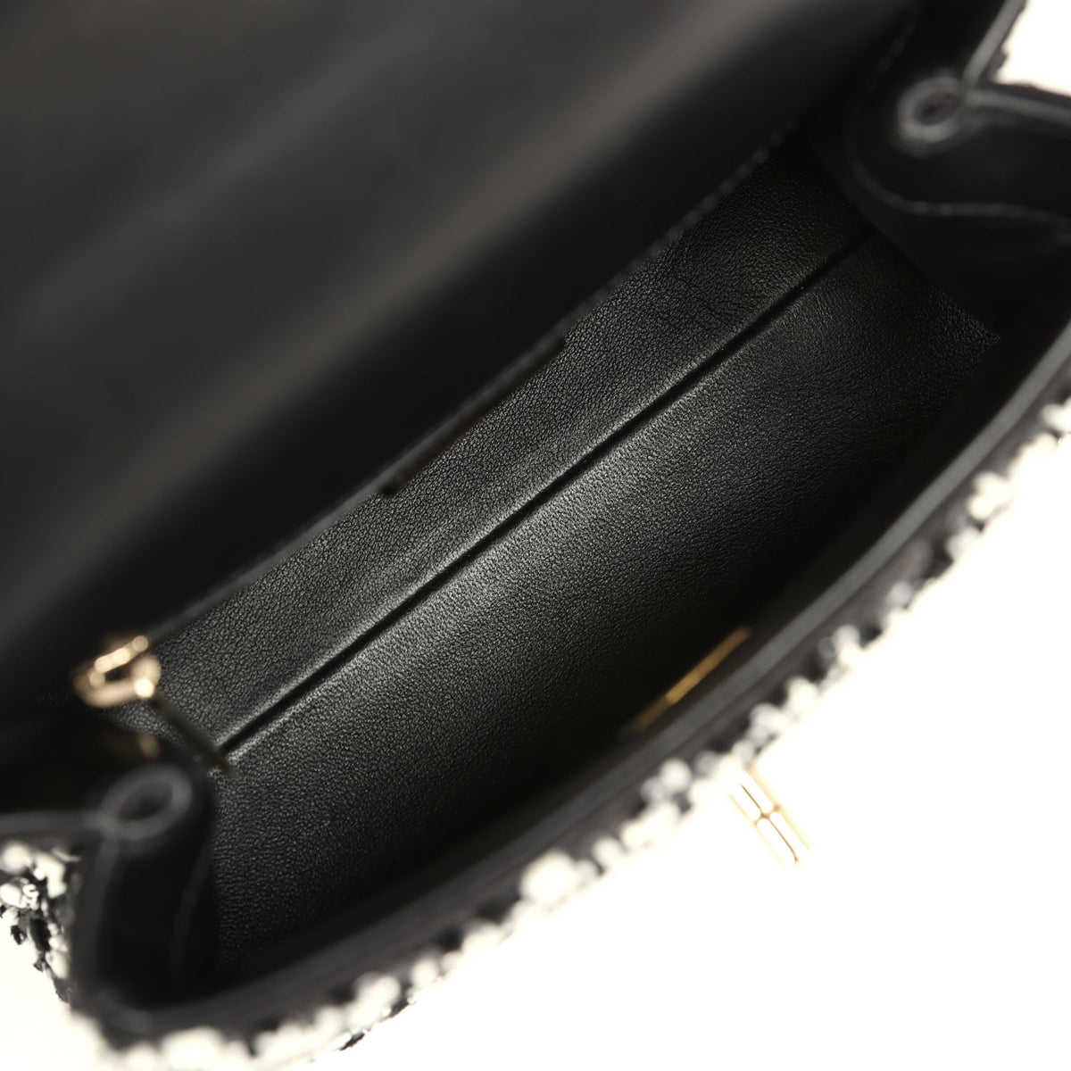 Chanel Mini Coco Handle Flap Bag Black, White Sequin, Beaded Light Gold Hardware