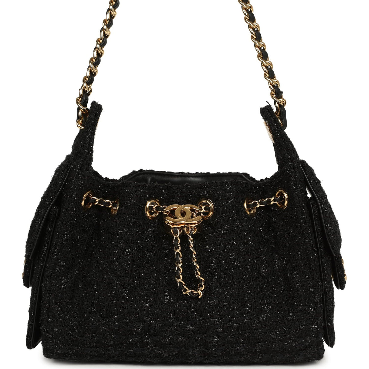 Chanel Mini 25 Hobo Bag Black Tweed Bouclé Gold Hardware