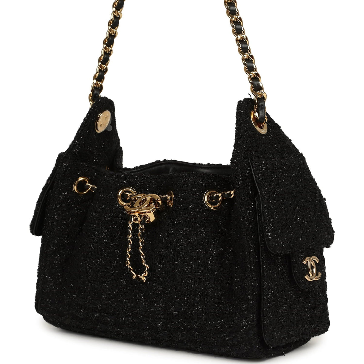 Chanel Mini 25 Hobo Bag Black Tweed Bouclé Gold Hardware