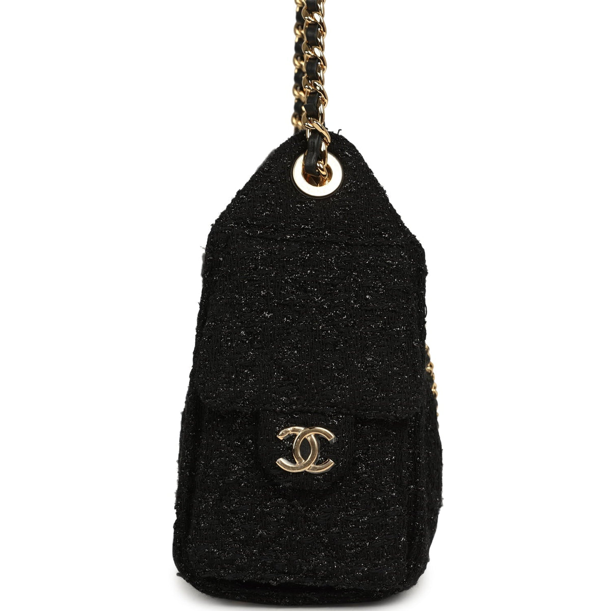 Chanel Mini 25 Hobo Bag Black Tweed Bouclé Gold Hardware