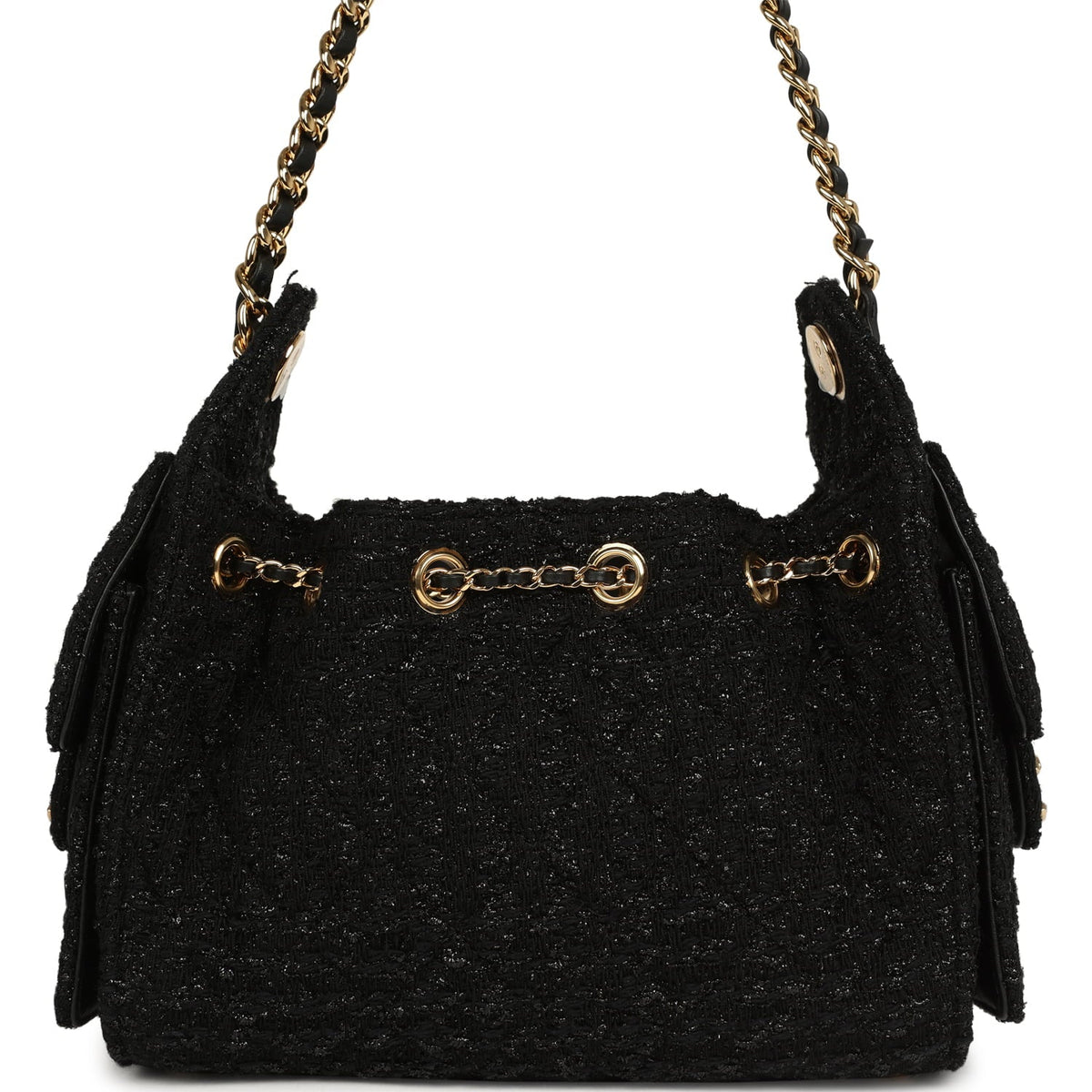 Chanel Mini 25 Hobo Bag Black Tweed Bouclé Gold Hardware