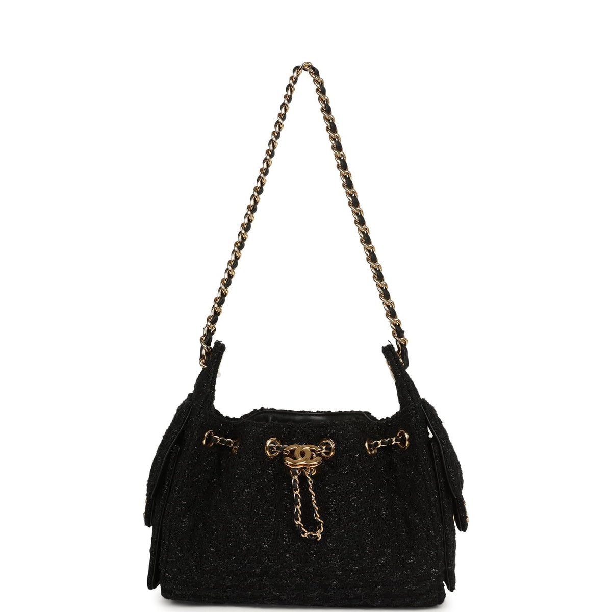 Chanel Mini 25 Hobo Bag Black Tweed Bouclé Gold Hardware