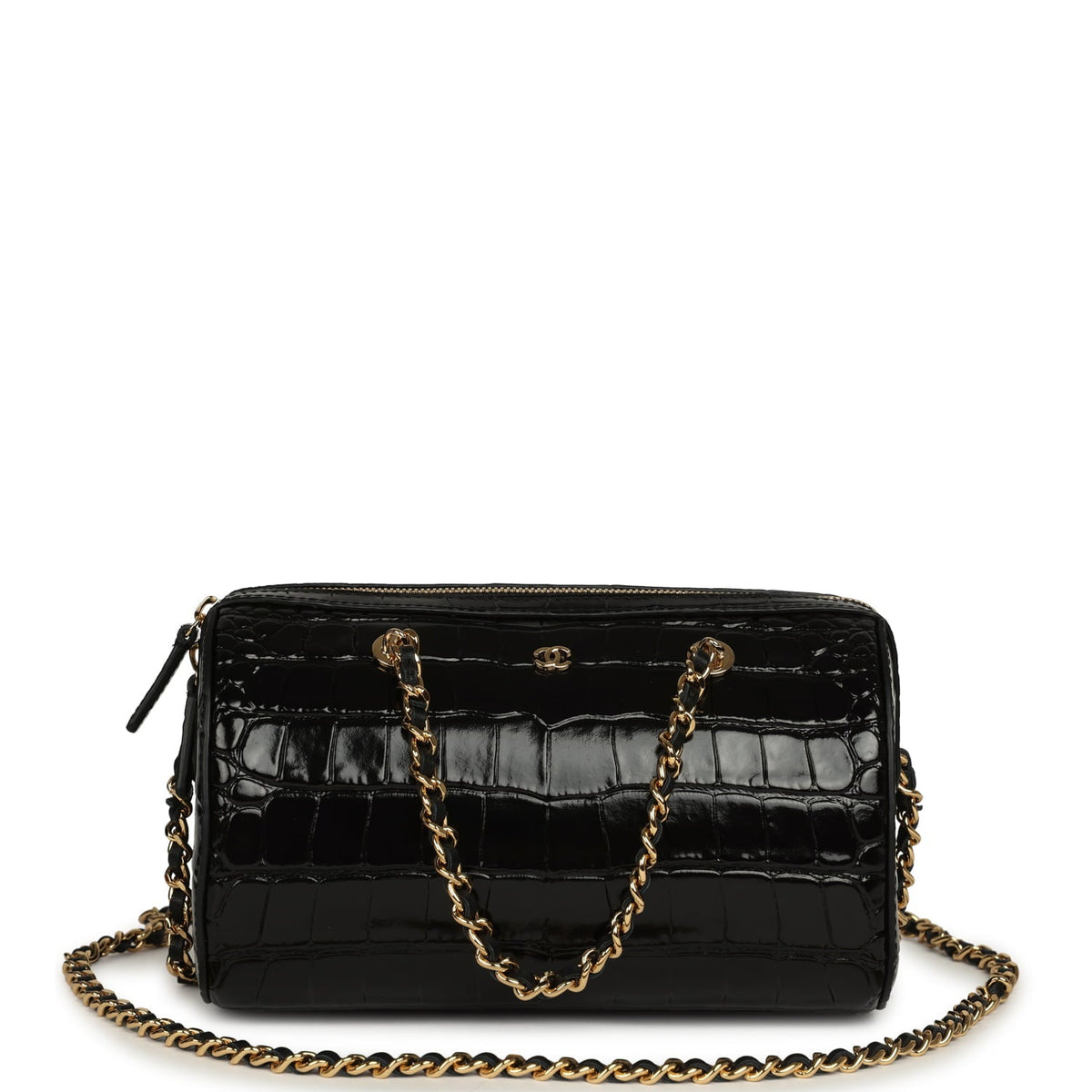 Chanel Mini Timeless Classic Barrel Bag with Chain Black Croc Embossed Calfskin Gold Hardware