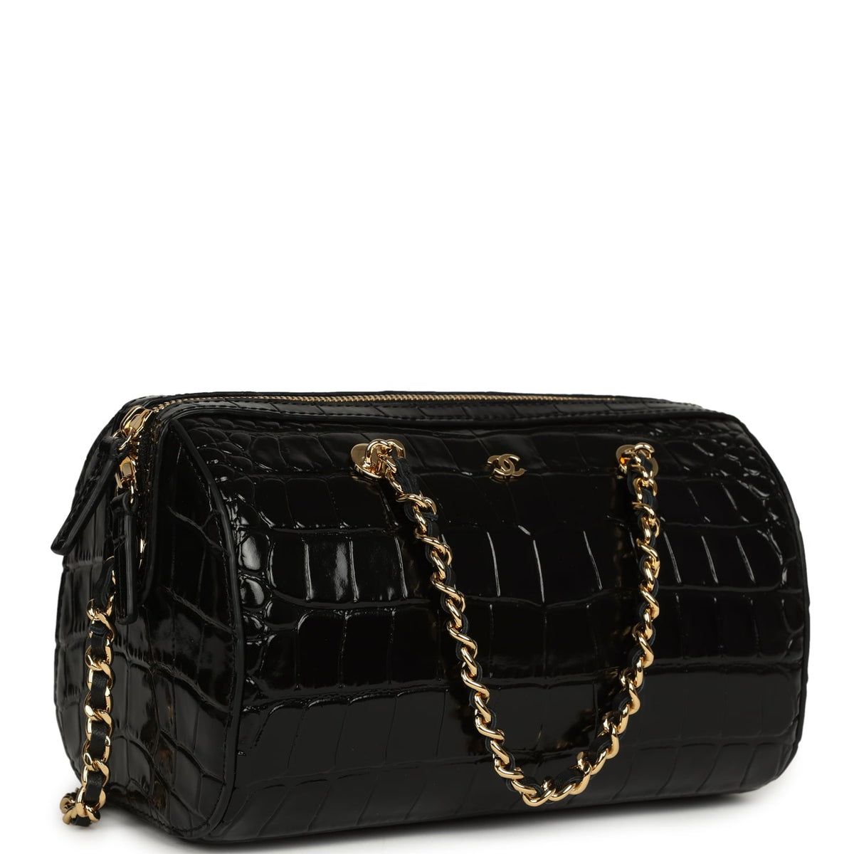 Chanel Mini Timeless Classic Barrel Bag with Chain Black Croc Embossed Calfskin Gold Hardware
