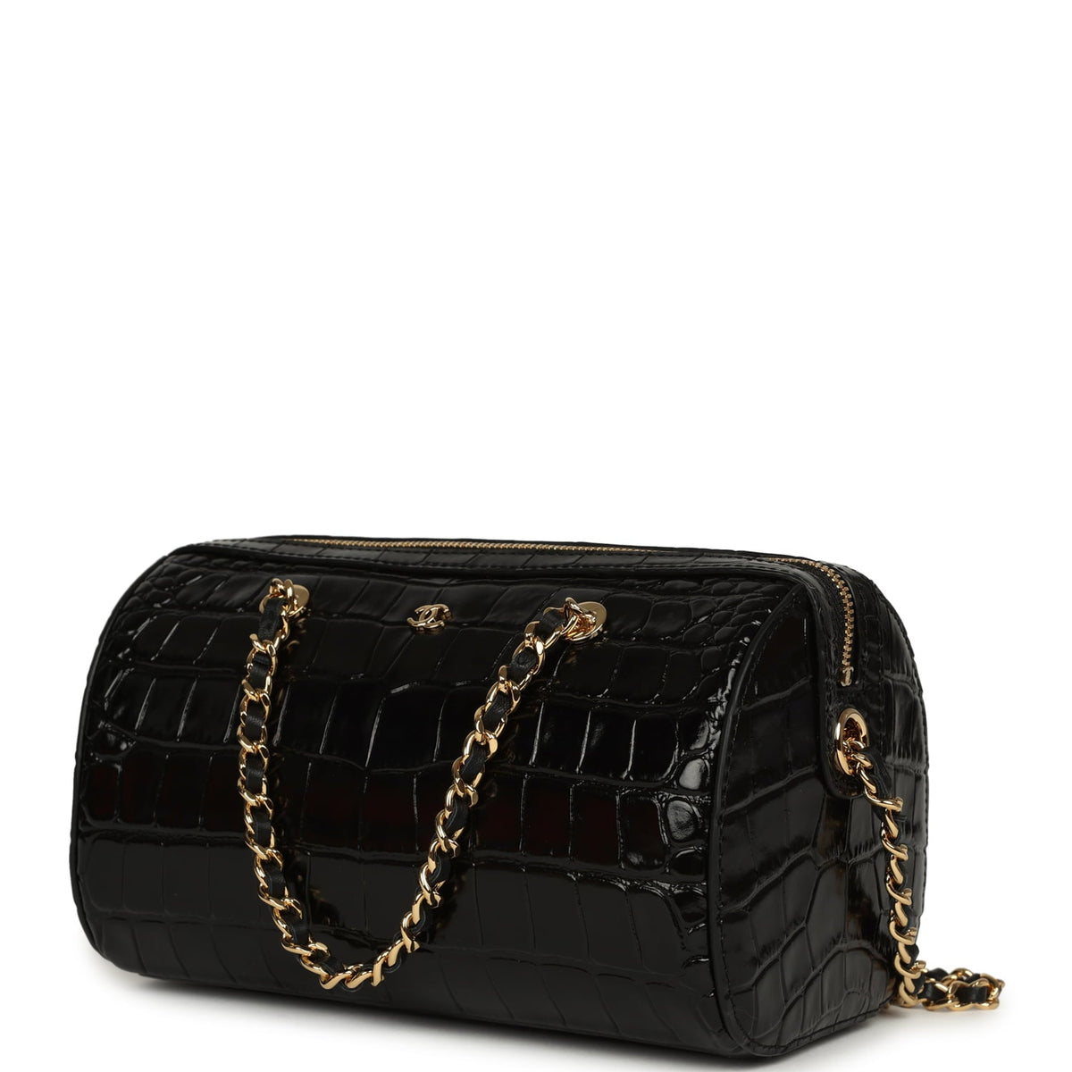 Chanel Mini Timeless Classic Barrel Bag with Chain Black Croc Embossed Calfskin Gold Hardware