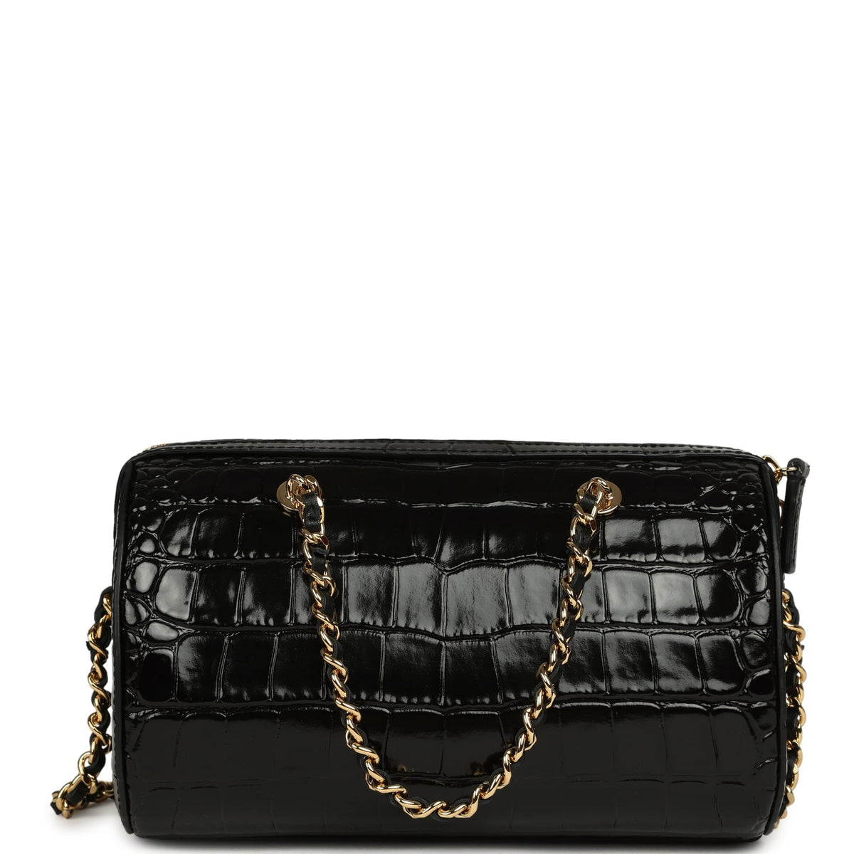 Chanel Mini Timeless Classic Barrel Bag with Chain Black Croc Embossed Calfskin Gold Hardware