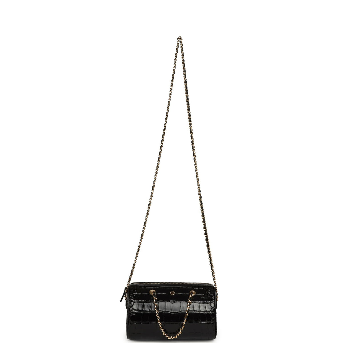 Chanel Mini Timeless Classic Barrel Bag with Chain Black Croc Embossed Calfskin Gold Hardware