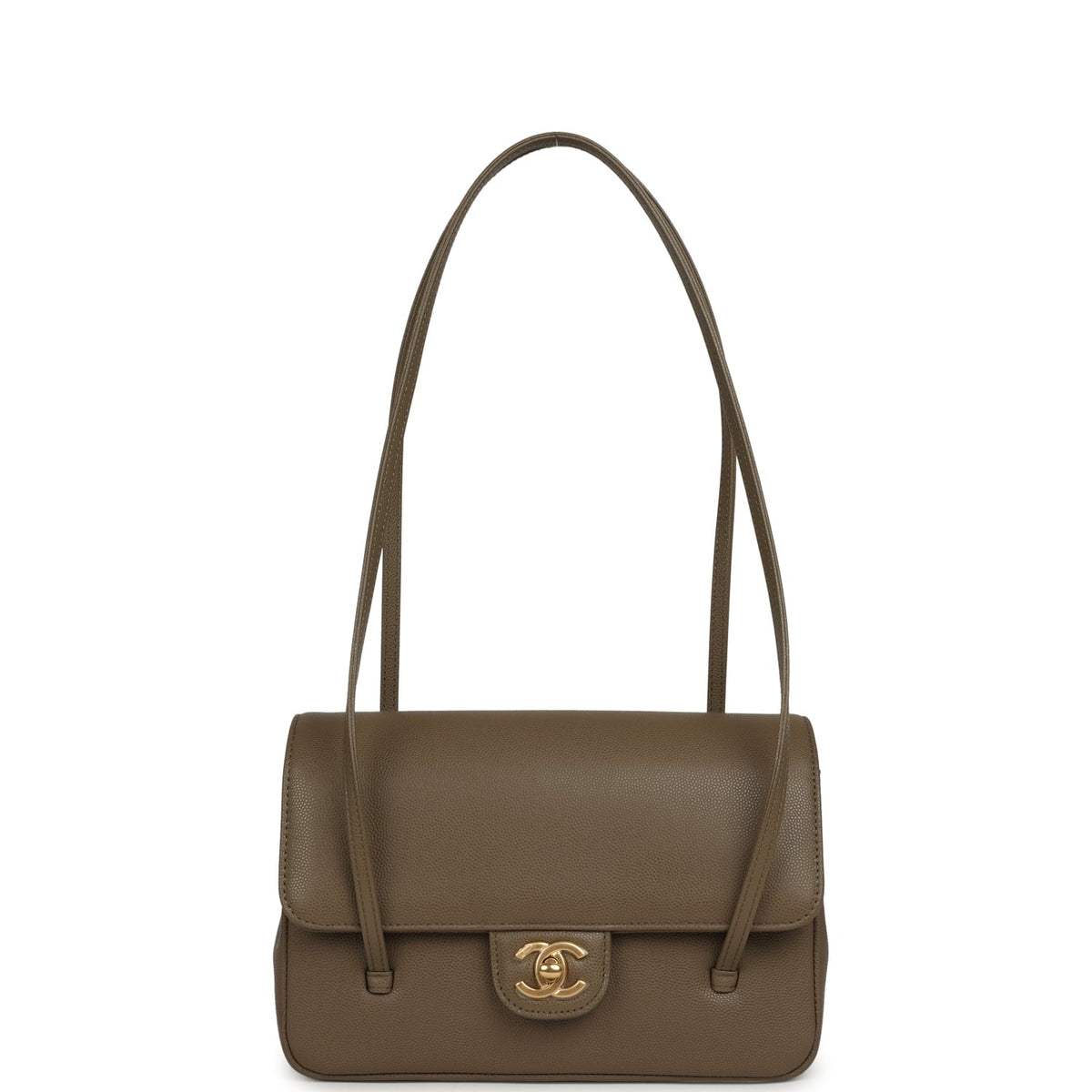 Chanel Small Preppy Coco Flap Bag Dark Khaki Shiny Caviar Brushed Gold Hardware