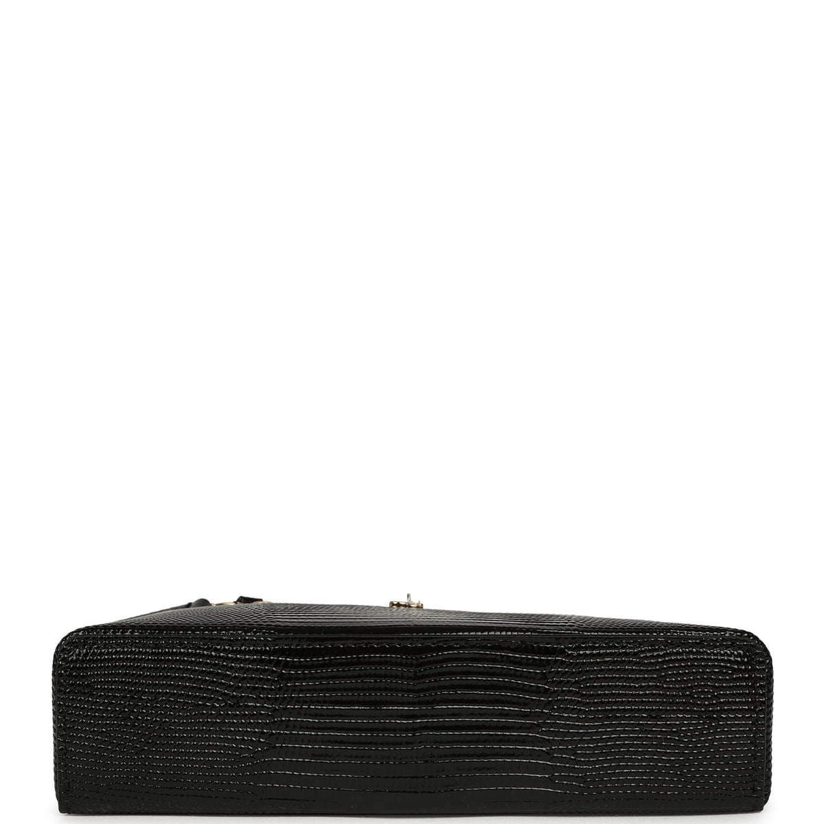 Chanel Top Handle Long Vanity Case with Chain Black Lizard Embossed Calfskin Gold Hardware