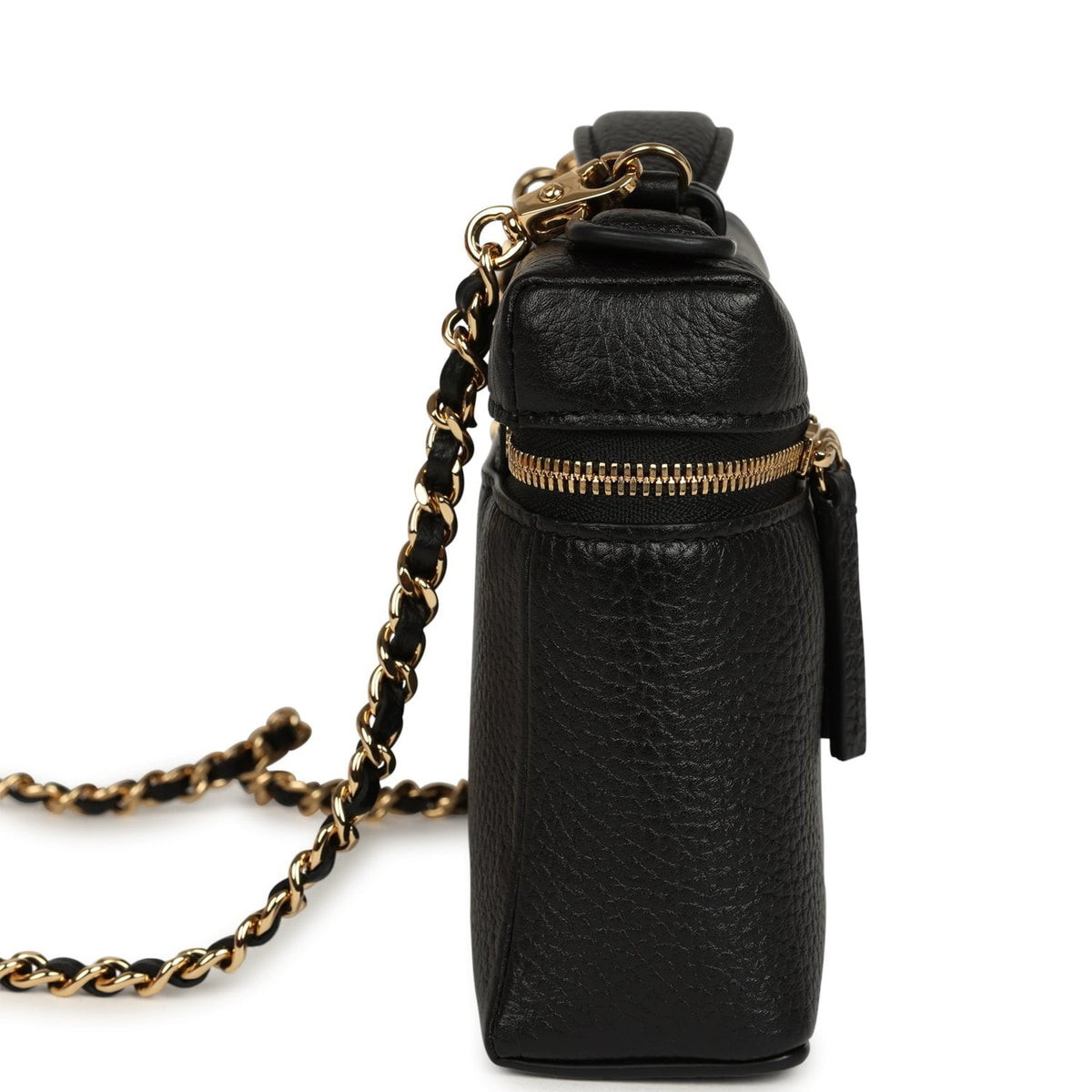 Chanel "Supple" Top Handle Long Vanity Case with Chain Black Grained Calfskin Gold Hardware