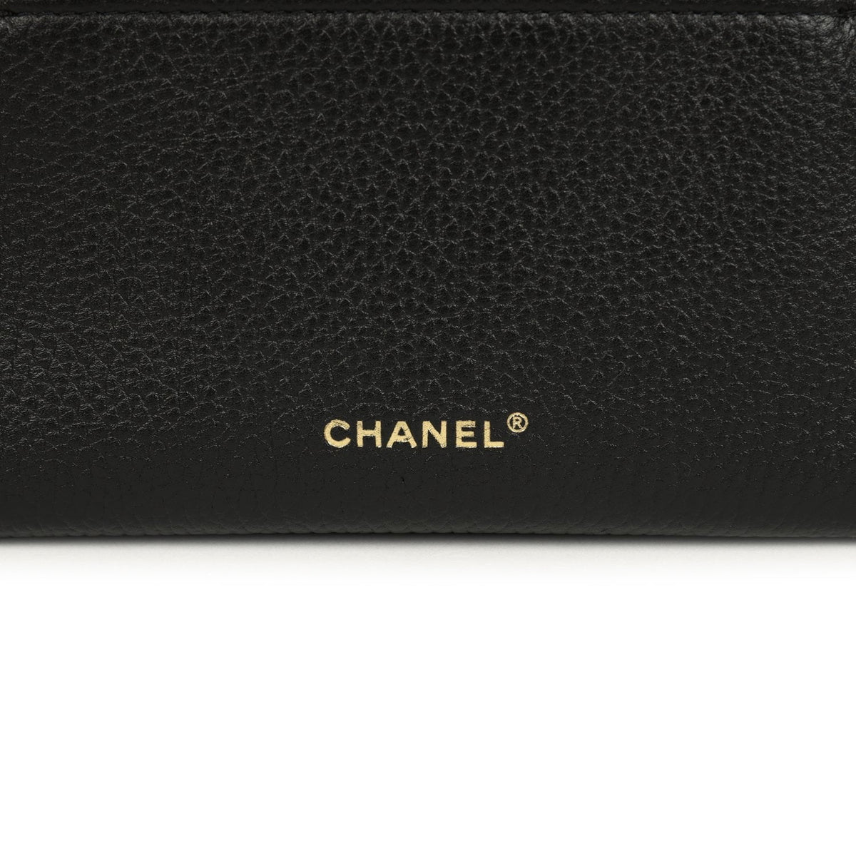 Chanel "Supple" Top Handle Long Vanity Case with Chain Black Grained Calfskin Gold Hardware