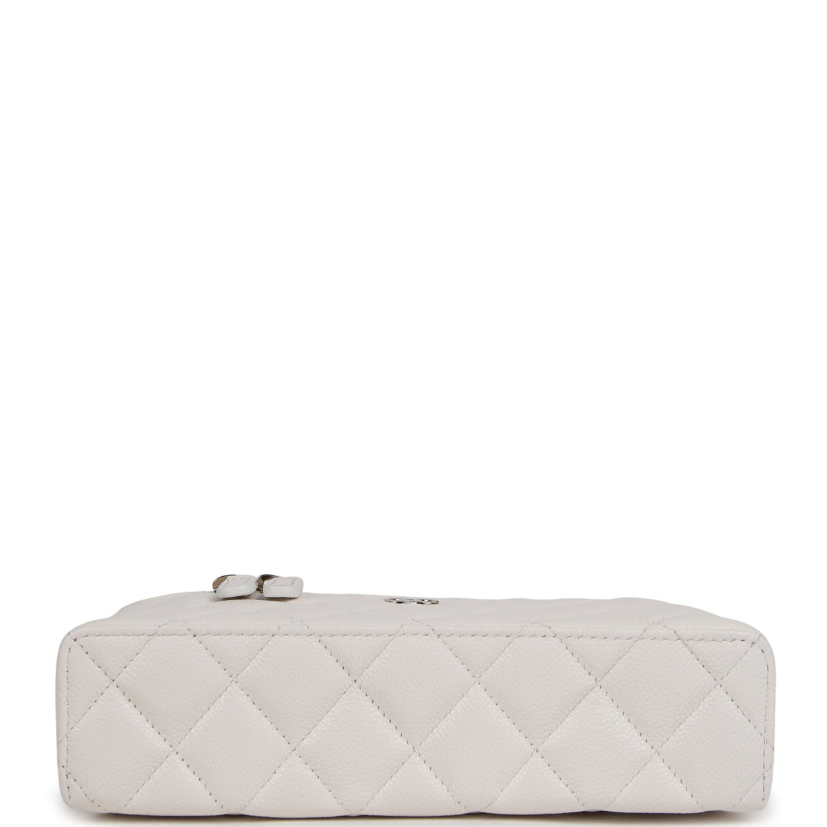 Chanel Top Handle Long Vanity Case with Chain White Shiny Caviar Light Gold Hardware