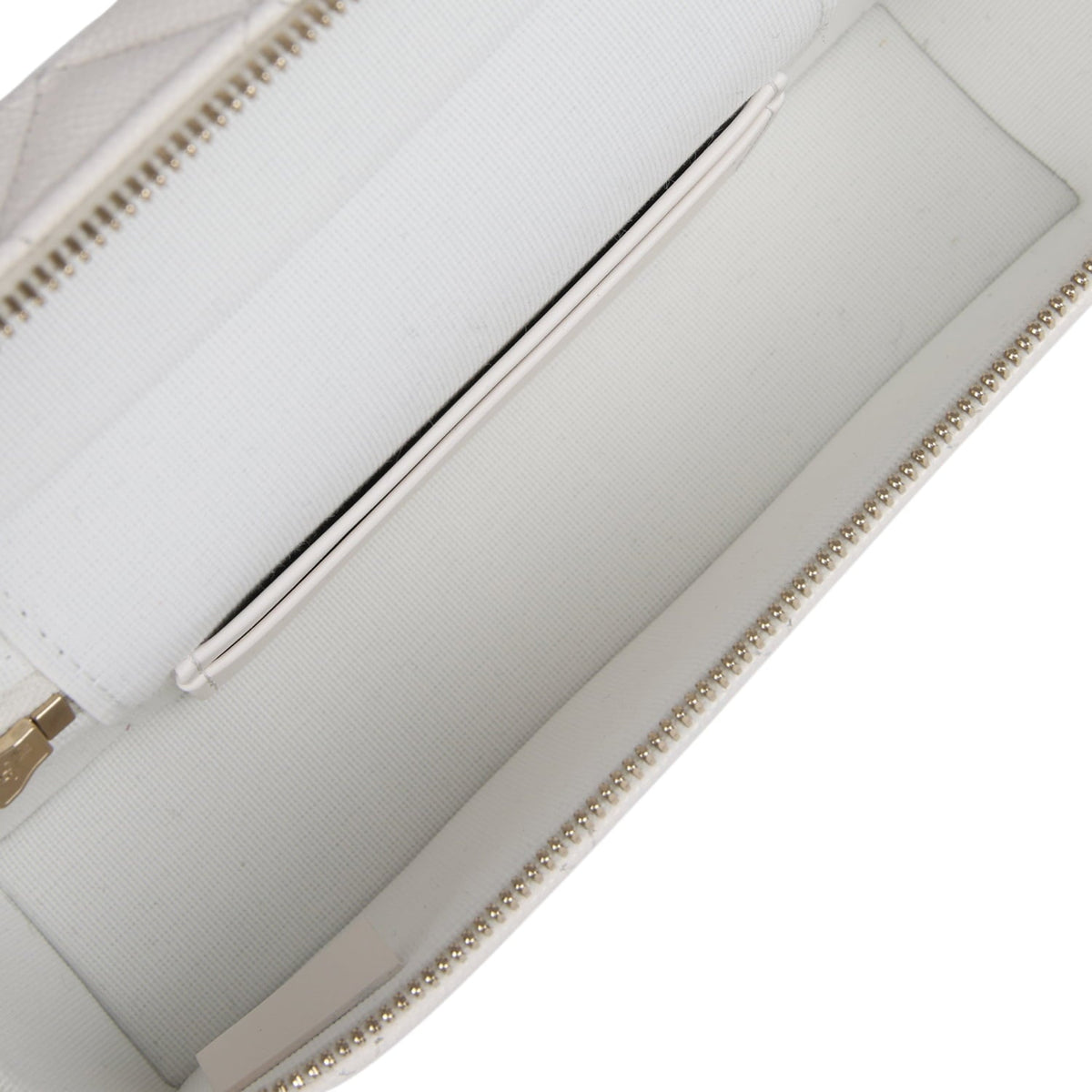 Chanel Top Handle Long Vanity Case with Chain White Shiny Caviar Light Gold Hardware