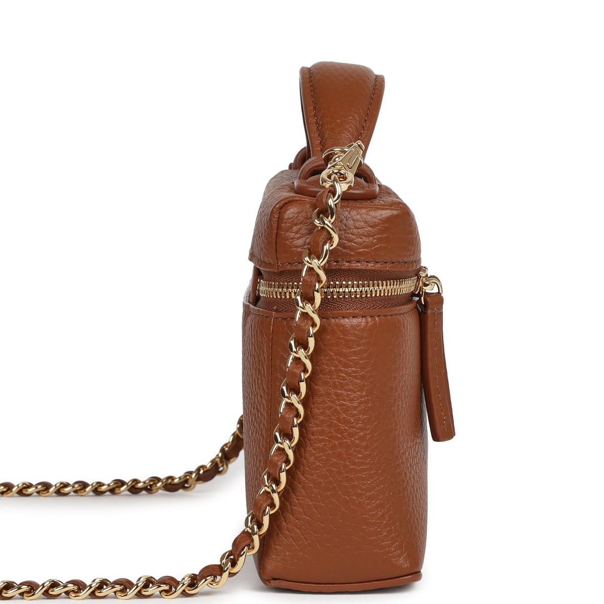 Chanel "Supple" Top Handle Long Vanity Case with Chain Camel Grained Calfskin Gold Hardware