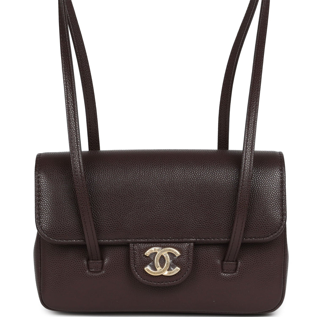 Chanel Mini Preppy Coco Clutch with Straps Dark Brown Shiny Caviar Brushed Gold Hardware