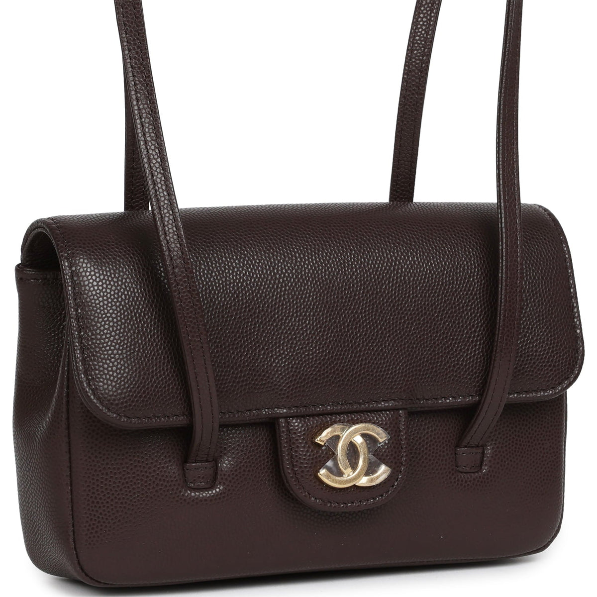 Chanel Mini Preppy Coco Clutch with Straps Dark Brown Shiny Caviar Brushed Gold Hardware