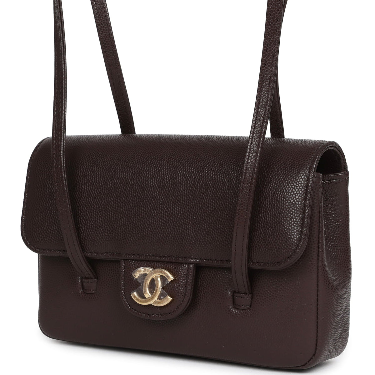 Chanel Mini Preppy Coco Clutch with Straps Dark Brown Shiny Caviar Brushed Gold Hardware