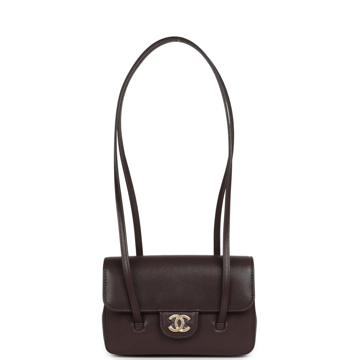 Chanel Mini Preppy Coco Clutch with Straps Dark Brown Shiny Caviar Brushed Gold Hardware
