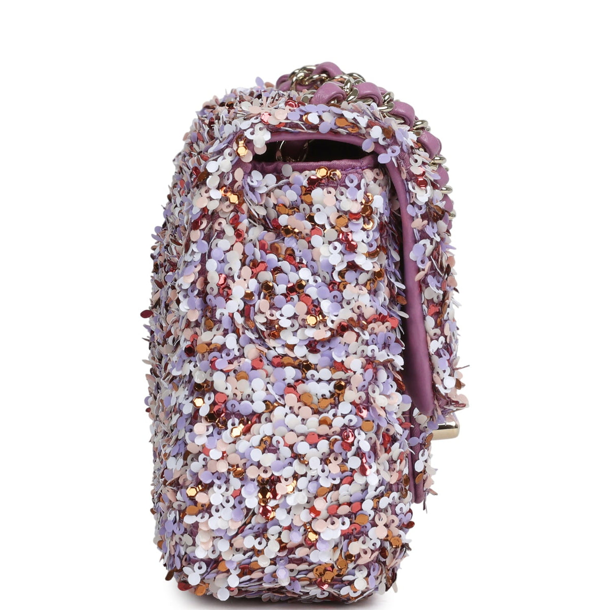 Chanel Mini Rectangular Flap Bag Light Purple, Pink, White, Multi Sequin Light Gold Hardware
