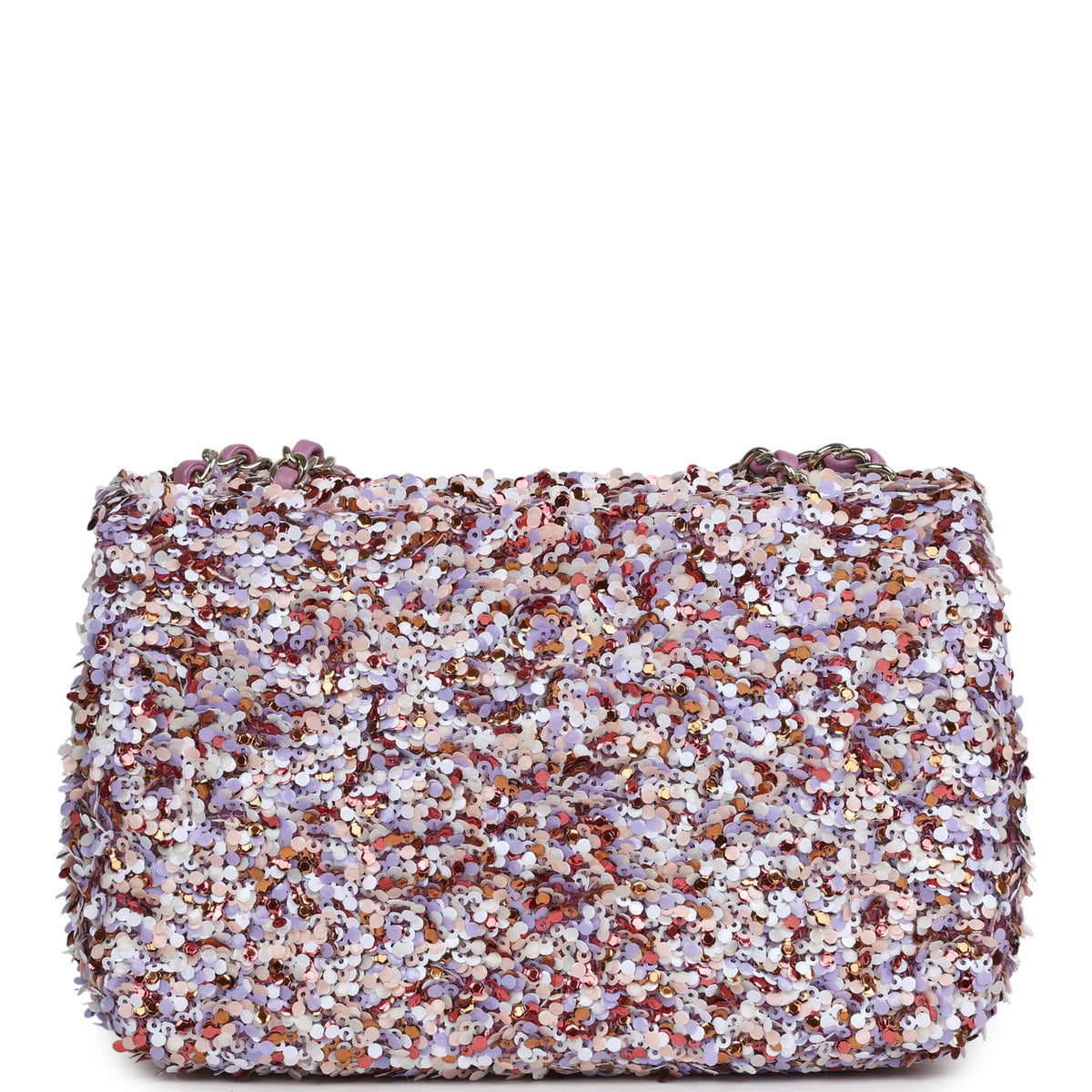 Chanel Mini Rectangular Flap Bag Light Purple, Pink, White, Multi Sequin Light Gold Hardware