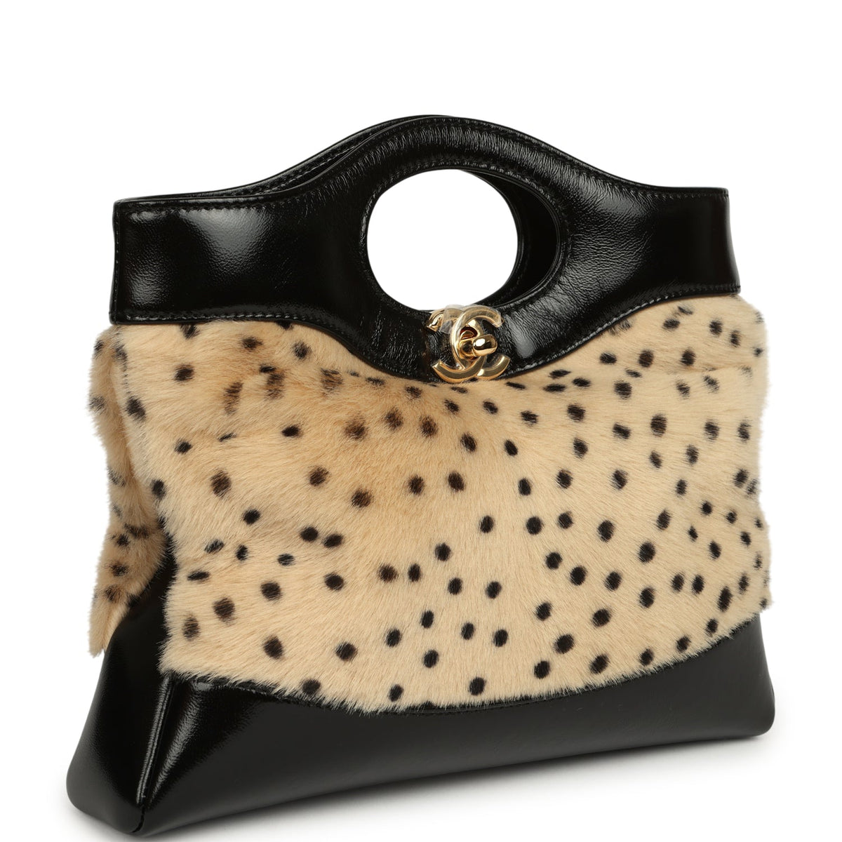 Chanel Mini "Cheetah Print" 31 Shopper Beige Calf Hair, Black Shiny Lambskin Gold Hardware