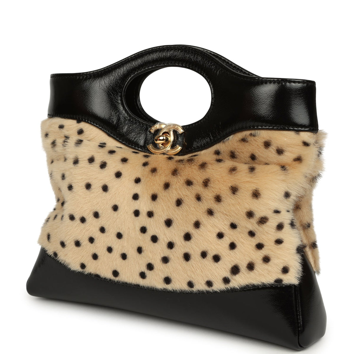 Chanel Mini "Cheetah Print" 31 Shopper Beige Calf Hair, Black Shiny Lambskin Gold Hardware