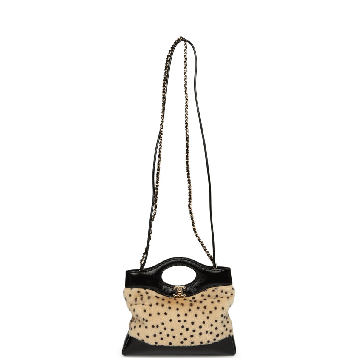 Chanel Mini "Cheetah Print" 31 Shopper Beige Calf Hair, Black Shiny Lambskin Gold Hardware