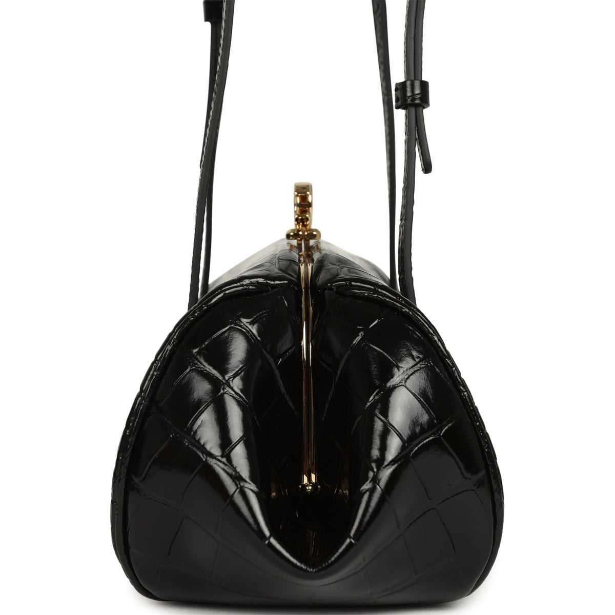 Chanel Clutch Bag with Leather Straps Black Croc Embossed Calfskin Gold Hardware