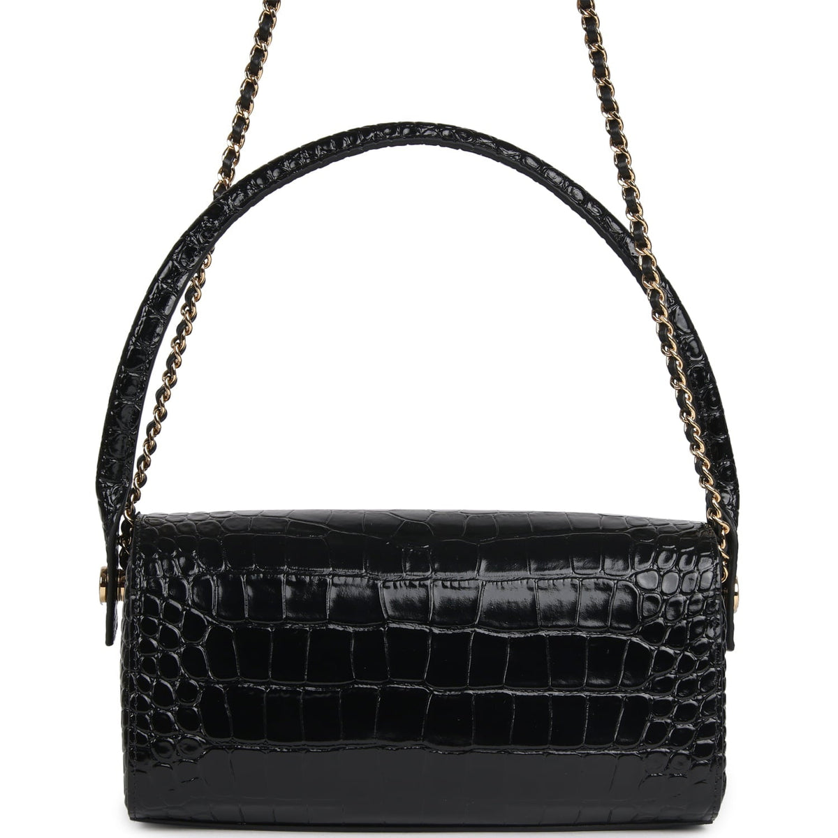Chanel Barrel Clutch Bag with Chain Black Croc Embossed Calfskin Gold Hardware