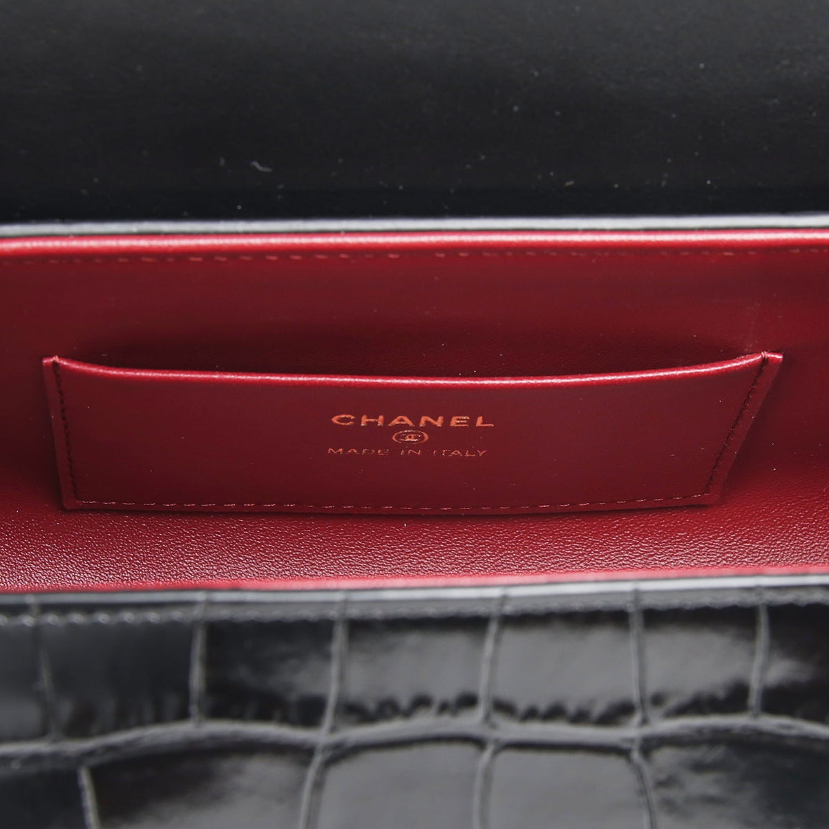Chanel Barrel Clutch Bag with Chain Black Croc Embossed Calfskin Gold Hardware