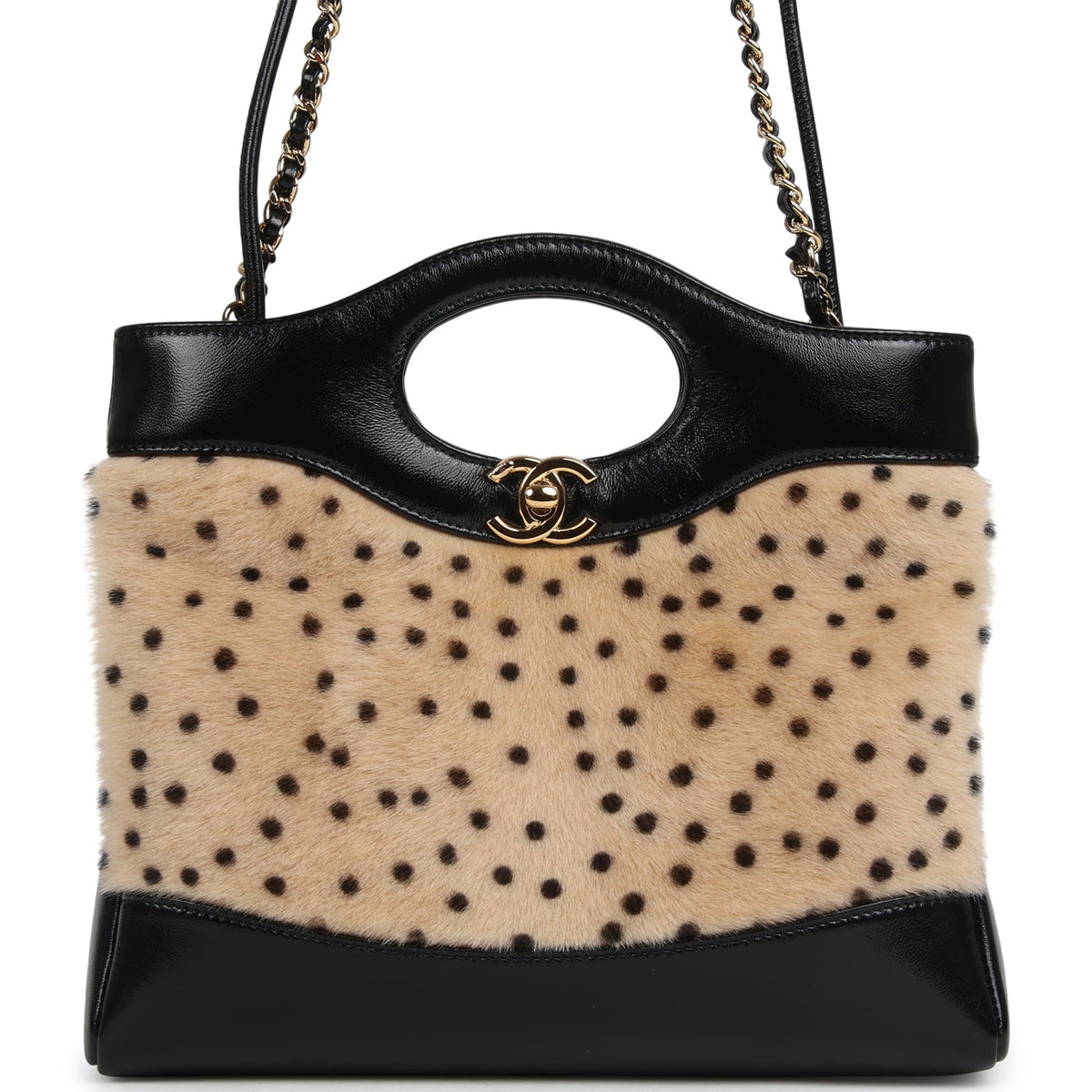 Chanel Mini "Cheetah Print" 31 Shopper Beige Calf Hair, Black Shiny Lambskin Gold Hardware